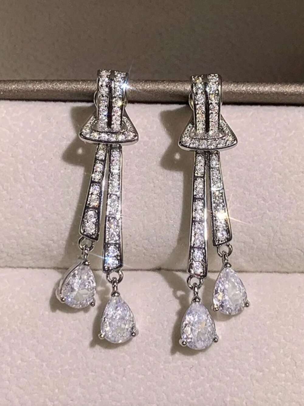 18k White Gold Diamond Long Drop Earrings Dangle Earrings Statement Earrings
